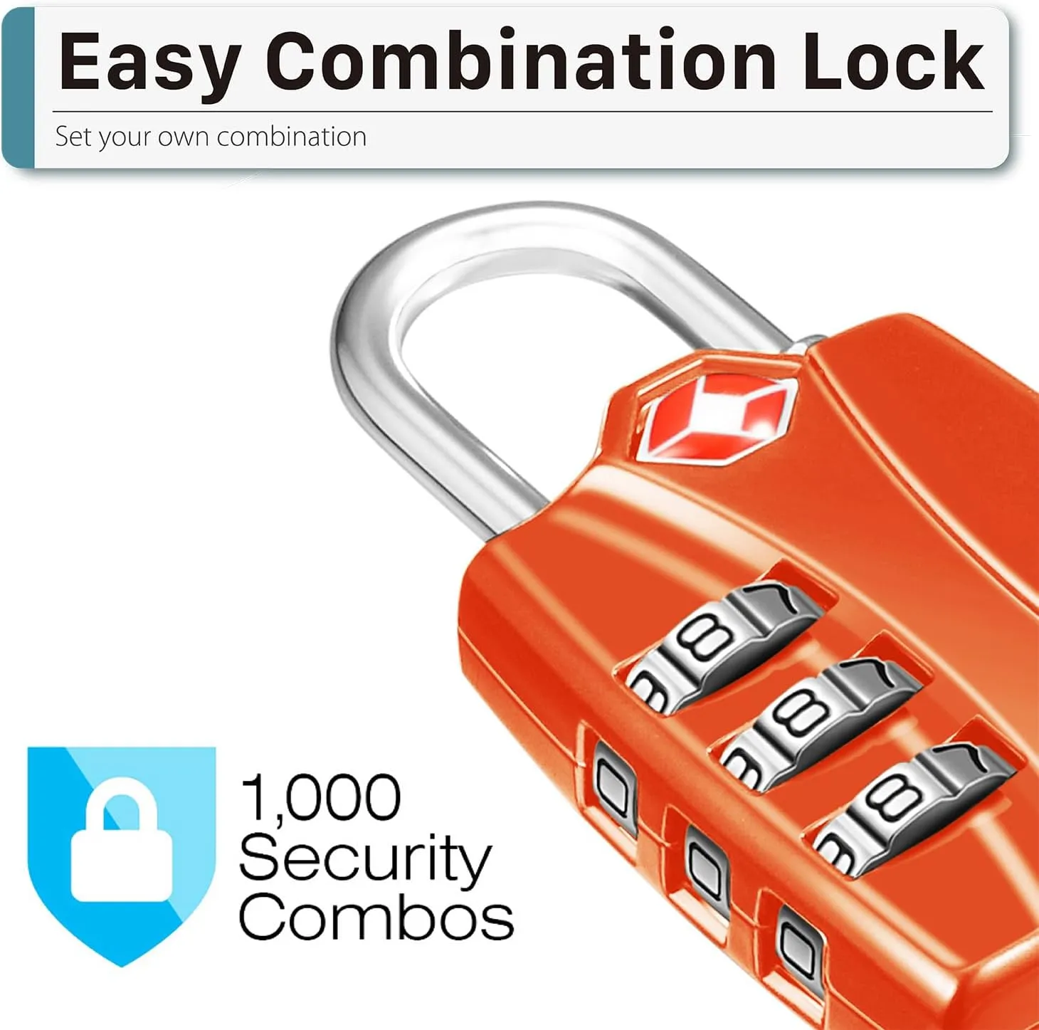 Fosmon TSA Accepted Luggage Locks (Orange - 4 Packs), Open Alert Indicator 3 Digit Combination Padlock Codes for Travel Bag, Suit Case, Lockers