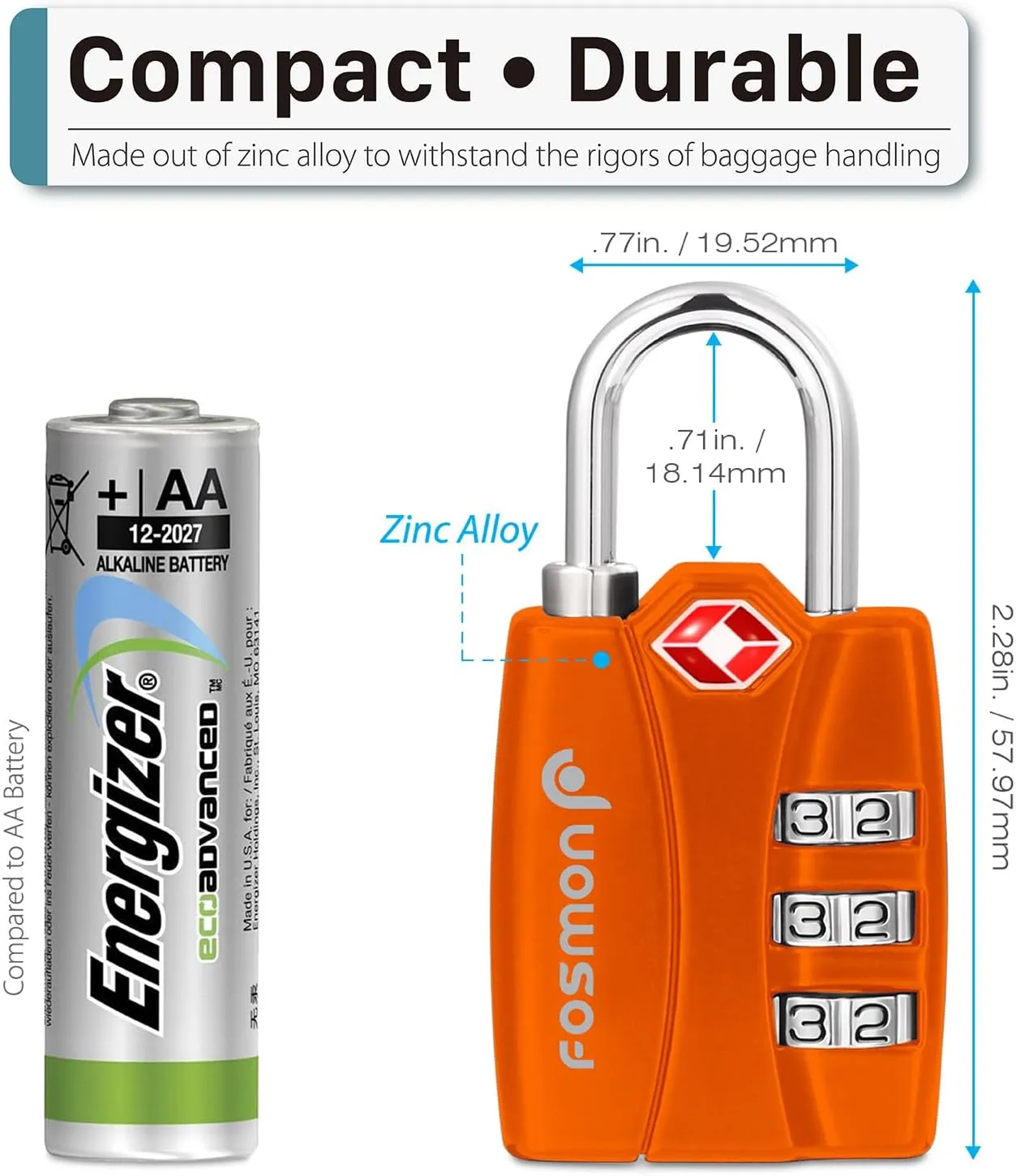 Fosmon TSA Accepted Luggage Locks (Orange - 4 Packs), Open Alert Indicator 3 Digit Combination Padlock Codes for Travel Bag, Suit Case, Lockers