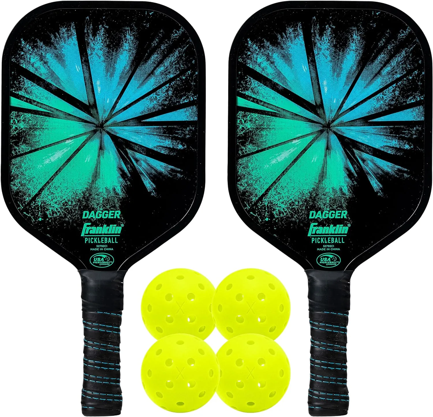 Franklin Sports Pickleball Paddle and Ball Set - (2) Dagger Fiberglass Rackets   (4) X-40 Balls - USA Pickleball (USAPA) Approved - 2 Player Set