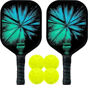Franklin Sports Pickleball Paddle and Ball Set - (2) Dagger Fiberglass Rackets   (4) X-40 Balls - USA Pickleball (USAPA) Approved - 2 Player Set