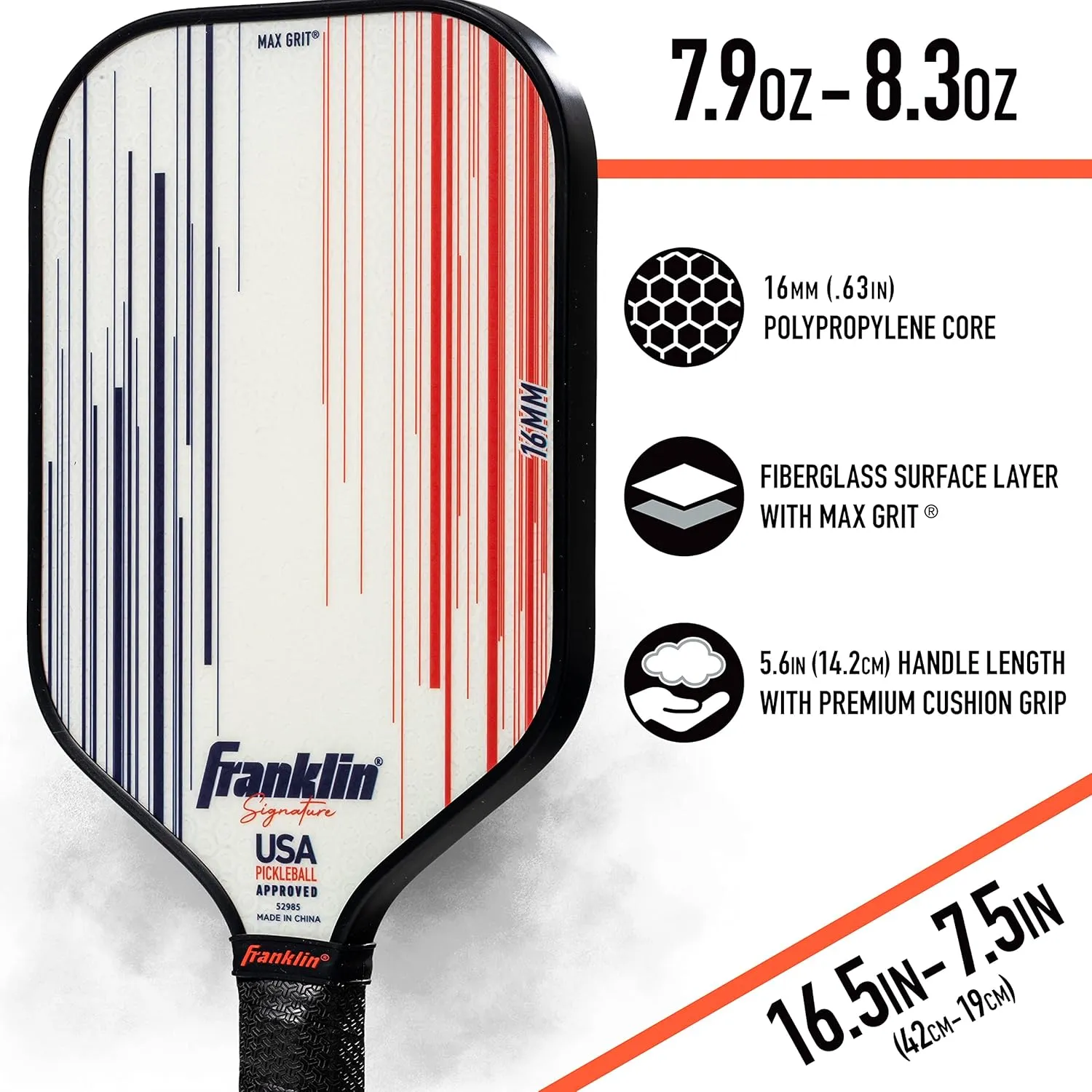 Franklin Sports Pro Pickleball Paddles - Signature Series Pro Pickleball Paddle with MaxGrit Surface - USA Pickleball (USAPA) Approved Tournament Pickleball Paddles - 13mm   16mm Polypropylene Cores