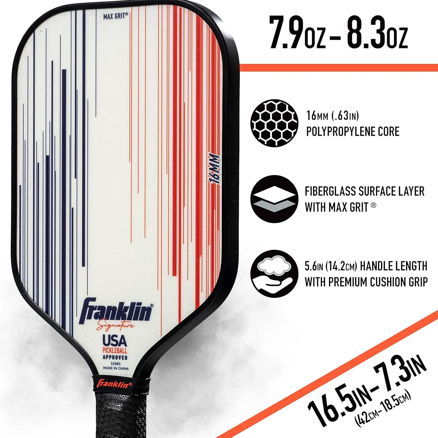 Franklin Sports Pro Pickleball Paddles - Signature Series Pro Pickleball Paddle with MaxGrit Surface - USA Pickleball (USAPA) Approved Tournament Pickleball Paddles - 13mm   16mm Polypropylene Cores
