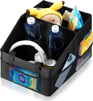 Front-Back Seat Car Organizer Box - Portable Passenger Seat Organizer, Odorless Fabric Car Seat Organizer, Universal Foldable Auto Seat Storage Caddy for Kids & Adults Road Trip Essentials (Black)