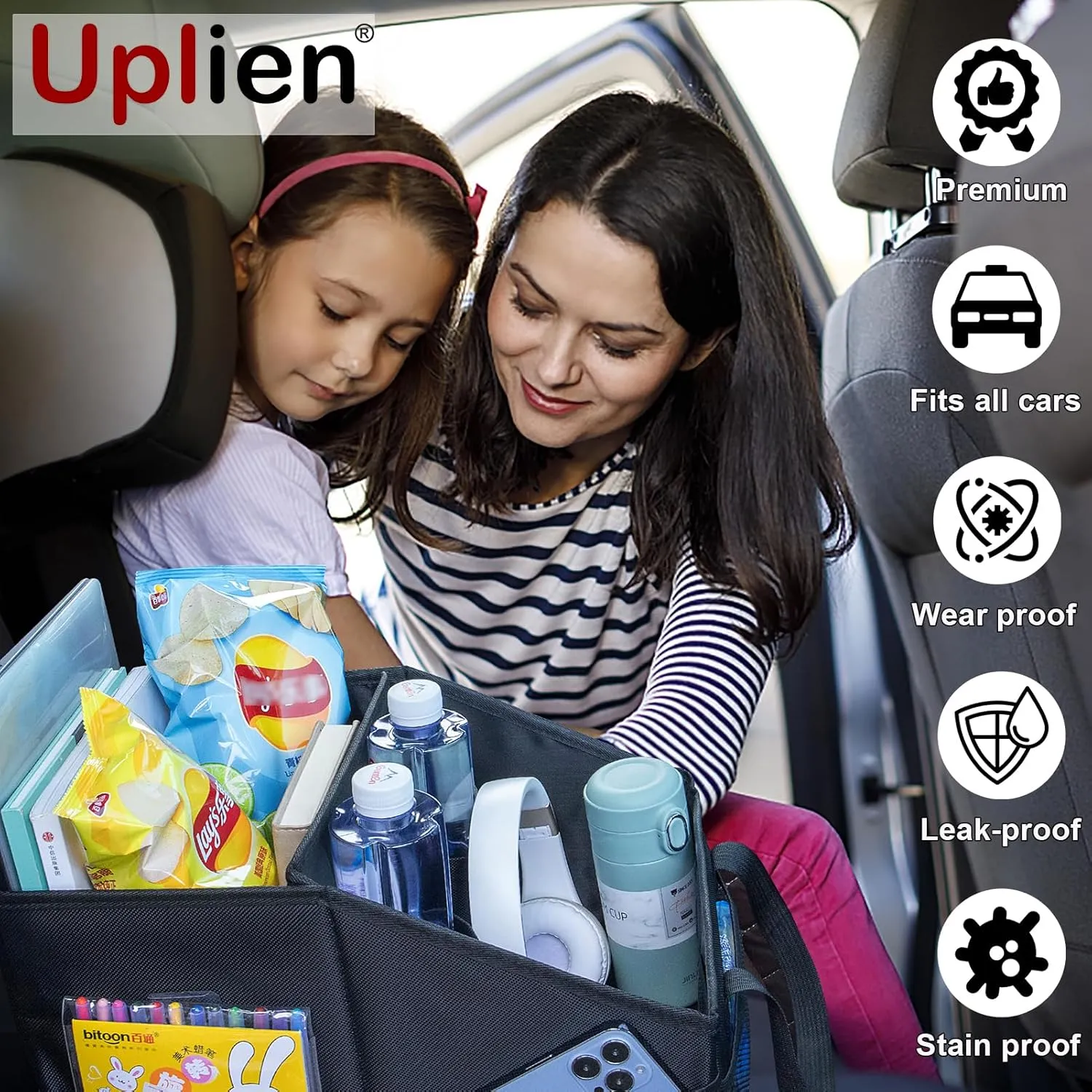 Front-Back Seat Car Organizer Box - Portable Passenger Seat Organizer, Odorless Fabric Car Seat Organizer, Universal Foldable Auto Seat Storage Caddy for Kids & Adults Road Trip Essentials (Black)