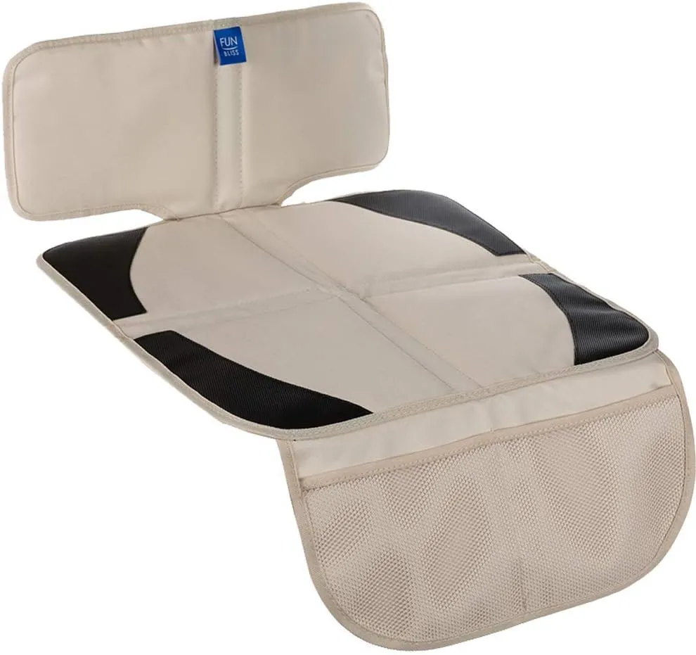 funbliss car seat Protector for Child car seat Beige Thick Padding Carseat Kick Mat with Organizer Pockets,Waterproof 600D Fabric,Vehicle Dog Cover Pad for SUV Sedan Leather Seats