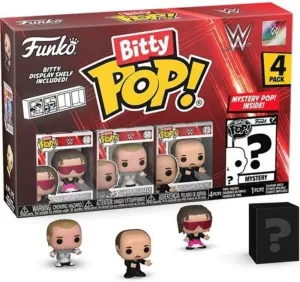 Funko Bitty POP! WWE - 4 Pack - Bret “Hit Man'' Hart, Bitty POP! Shawn Michaels, Bitty POP! “Mean'' Gene Okerlund, and a Mystery Bitty POP! Figure and A Surprise Mystery Mini Figure (2.2 Cm)