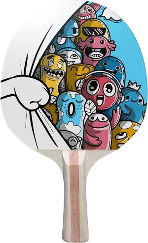 Funny Monsters Colorful Design Ping Pong Paddle, Premium 5 Ply Table Tennis Racket (Black on Back)