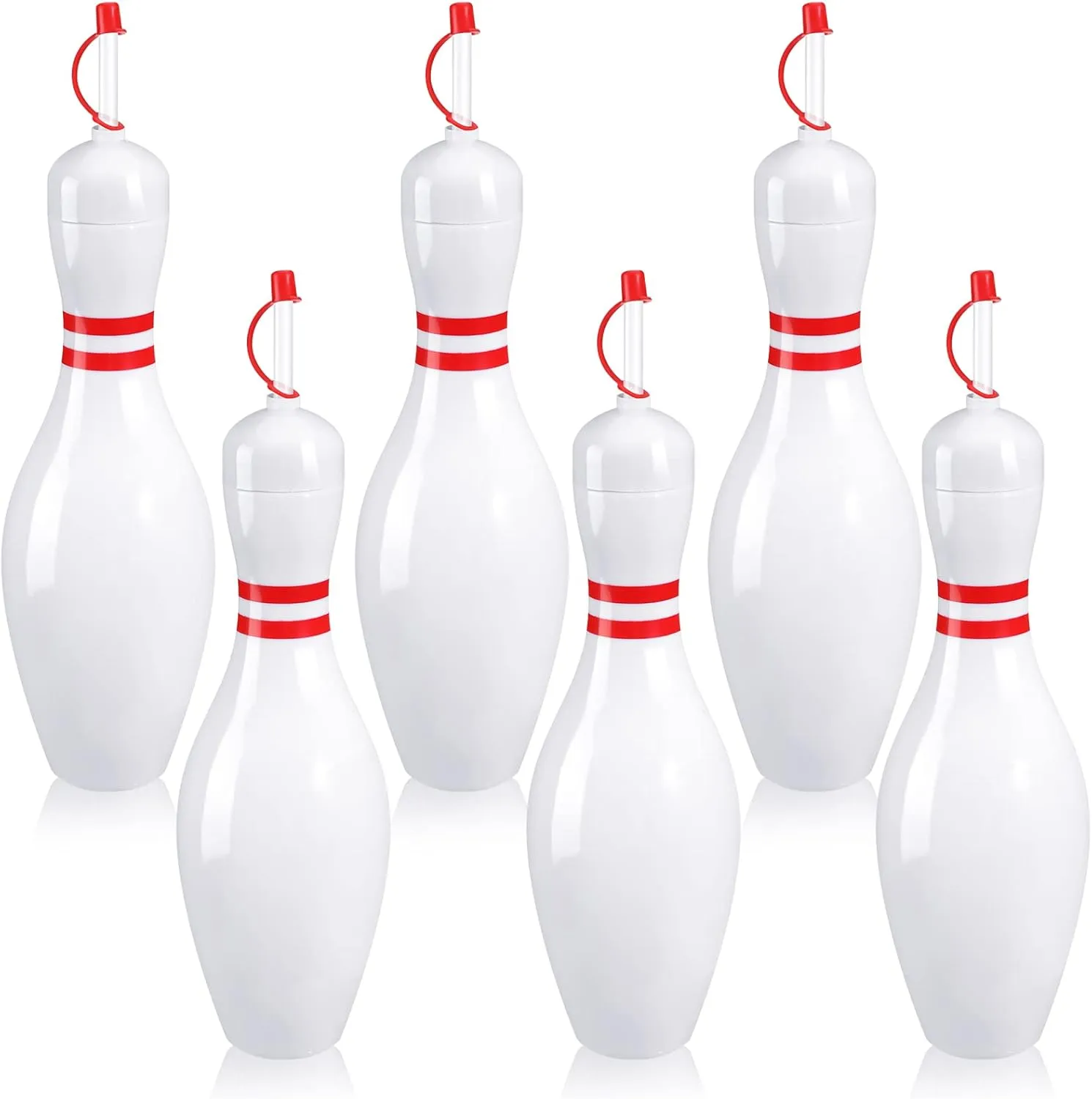 Funtery 6 Set Bowling Lovers Gifts for Men Women 25 oz Reusable Bowling Pin Plastic Water Bottles with Straws and Lids Sports Fans Party Favors