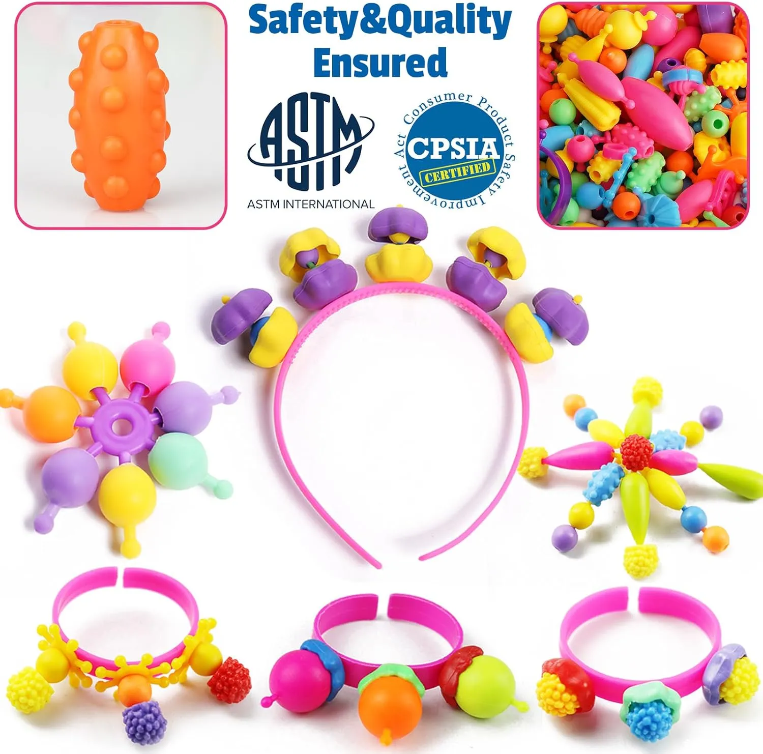 FUNZBO 650pcs Pop Beads - Jewelry Making Kit for 3 4 5 6 7 8 Year Old Little Girls, Arts and Crafts Toys for Kids, Necklace Bracelet Ring Creativity Snap Set Birthday Holiday Easter Gifts