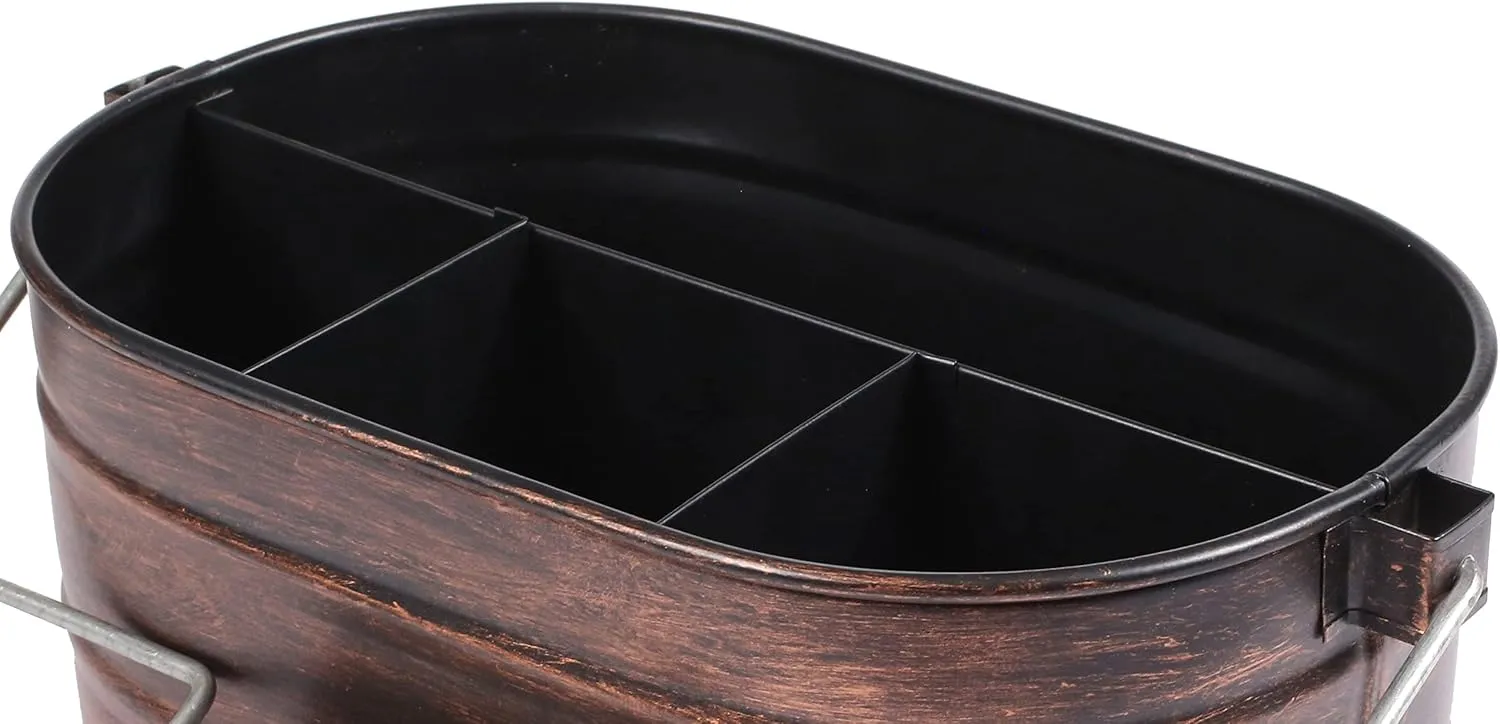 Galvanized Metal Caddy with 4 Compartments, Rustic Farmhouse Kitchen Indoor Outdoor Picnic Utensil Holder, Multipurpose Storage Bin, Metal Garden Planters - 12 Inch - Copper Antique