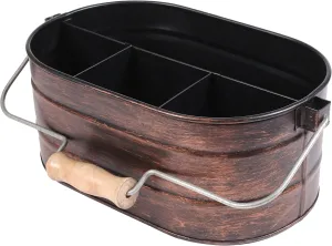 Galvanized Metal Caddy with 4 Compartments, Rustic Farmhouse Kitchen Indoor Outdoor Picnic Utensil Holder, Multipurpose Storage Bin, Metal Garden Planters - 12 Inch - Copper Antique