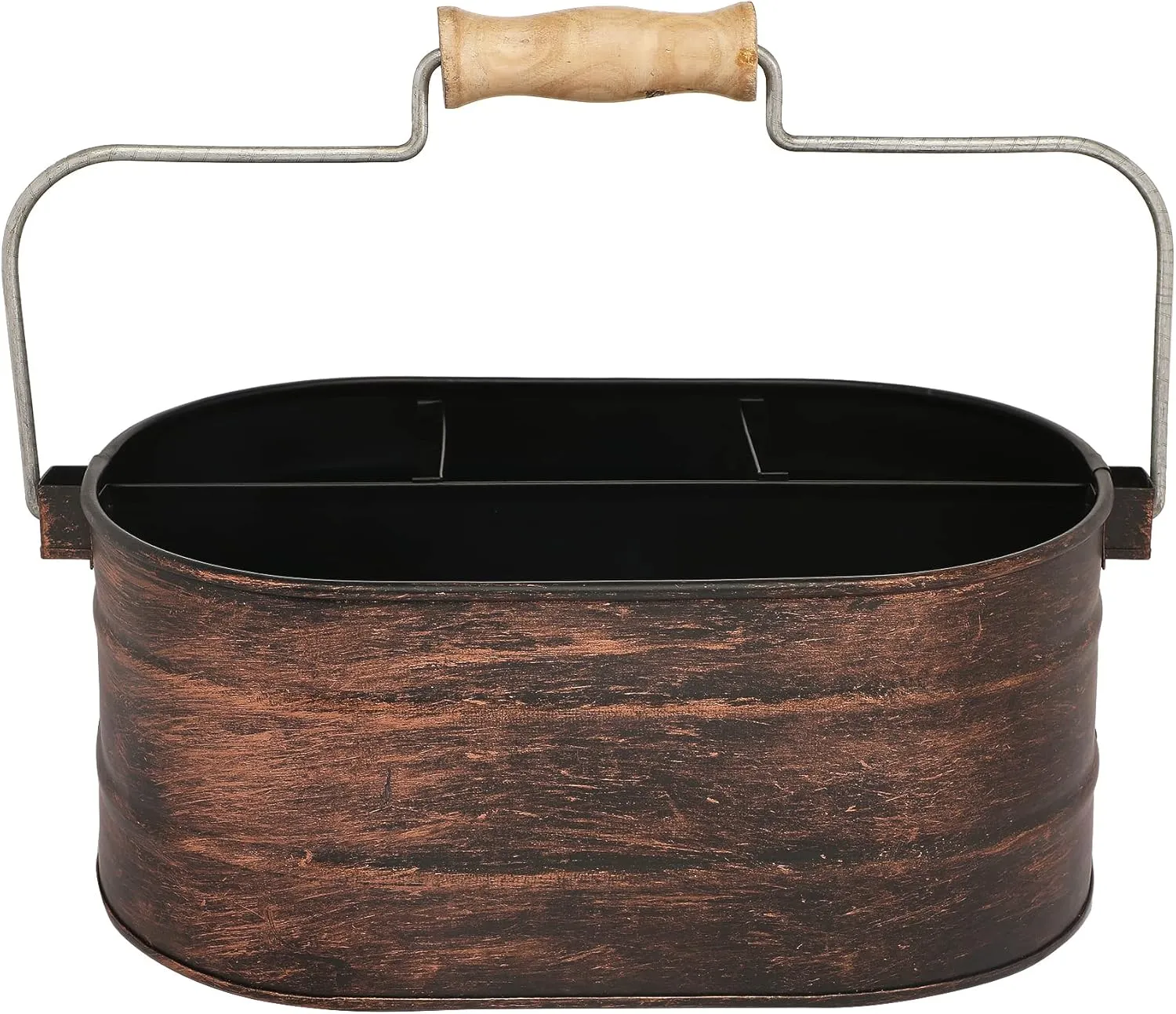 Galvanized Metal Caddy with 4 Compartments, Rustic Farmhouse Kitchen Indoor Outdoor Picnic Utensil Holder, Multipurpose Storage Bin, Metal Garden Planters - 12 Inch - Copper Antique