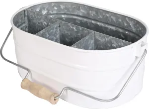 Galvanized Metal Caddy with 4 Compartments, Rustic Farmhouse Kitchen Indoor Outdoor Picnic Utensil Holder, Multipurpose Storage Bin, Metal Garden Planters - 12 Inch - White