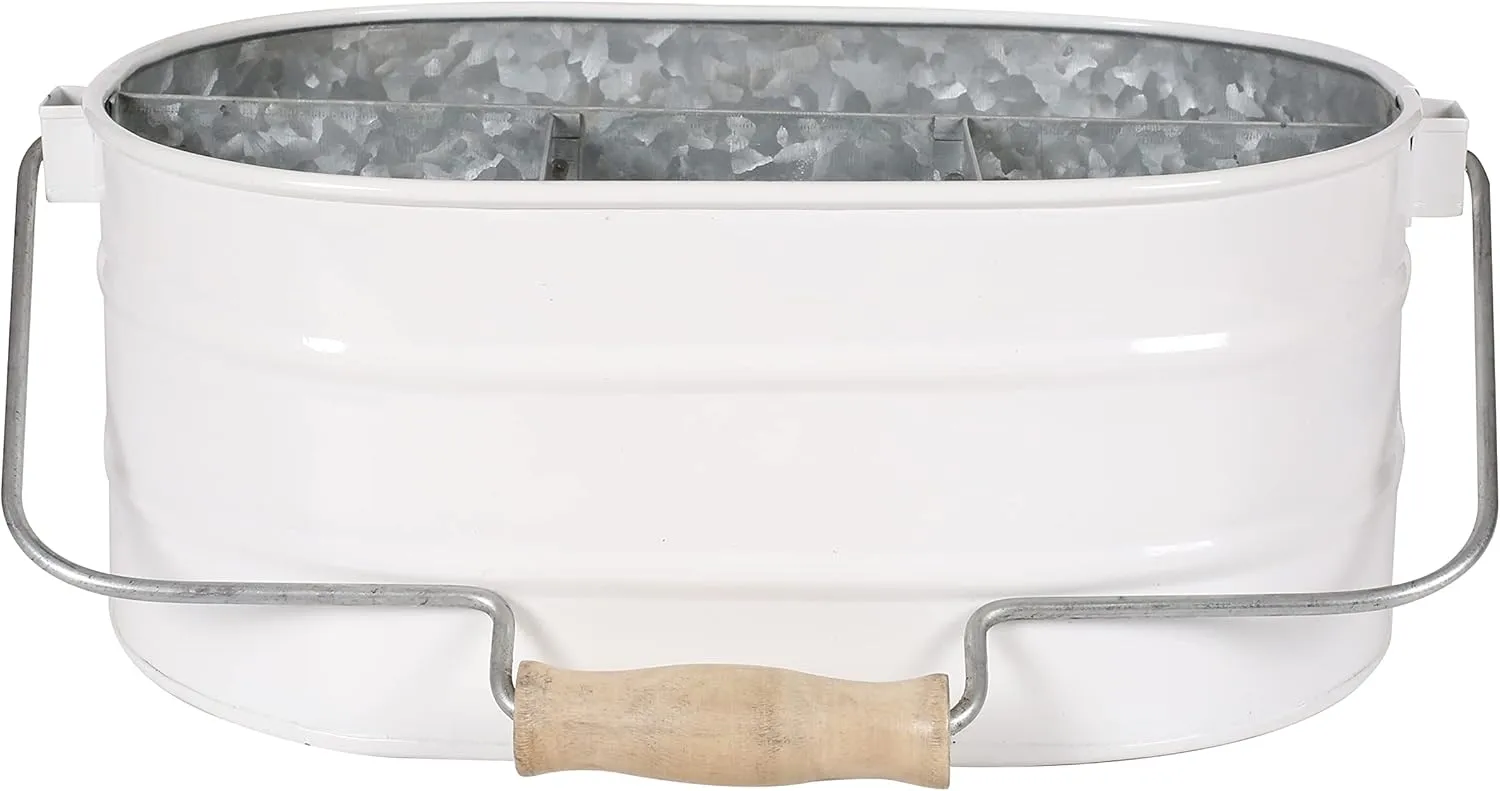 Galvanized Metal Caddy with 4 Compartments, Rustic Farmhouse Kitchen Indoor Outdoor Picnic Utensil Holder, Multipurpose Storage Bin, Metal Garden Planters - 12 Inch - White