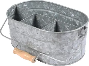 Galvanized Metal Caddy with 4 Compartments, Rustic Farmhouse Kitchen Picnic Utensil Holder, Multipurpose Storage Bin, Metal Garden Planters - 12 Inch - Antique Natural