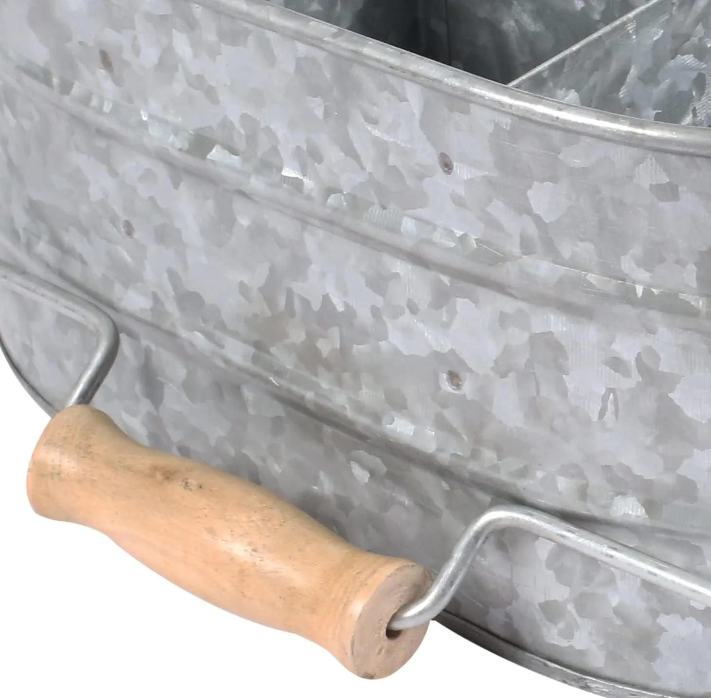 Galvanized Metal Caddy with 4 Compartments, Rustic Farmhouse Kitchen Picnic Utensil Holder, Multipurpose Storage Bin, Metal Garden Planters - 12 Inch - Antique Natural
