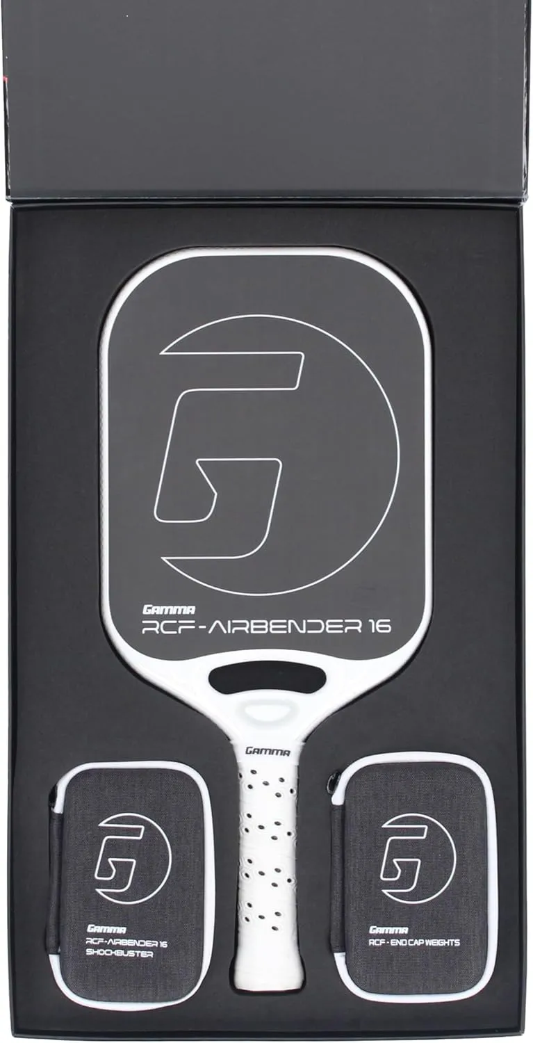 GAMMA RCF Airbender Pickleball Paddle, Raw Carbon Fiber, Customizable Handle Weight System & Aerodynamic Open Throat w/Shock Absorbing Gel Insert, 22mm,16mm, 13mm, & 10mm
