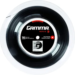 GAMMA Sports Moto Tennis Racket String, Polyester, Heptagonal Shape that Delivers Maximum Ball Bite, Spin, Power, & Control, 16g, 17g, Tennis String Sets & Reels, Black or Lime