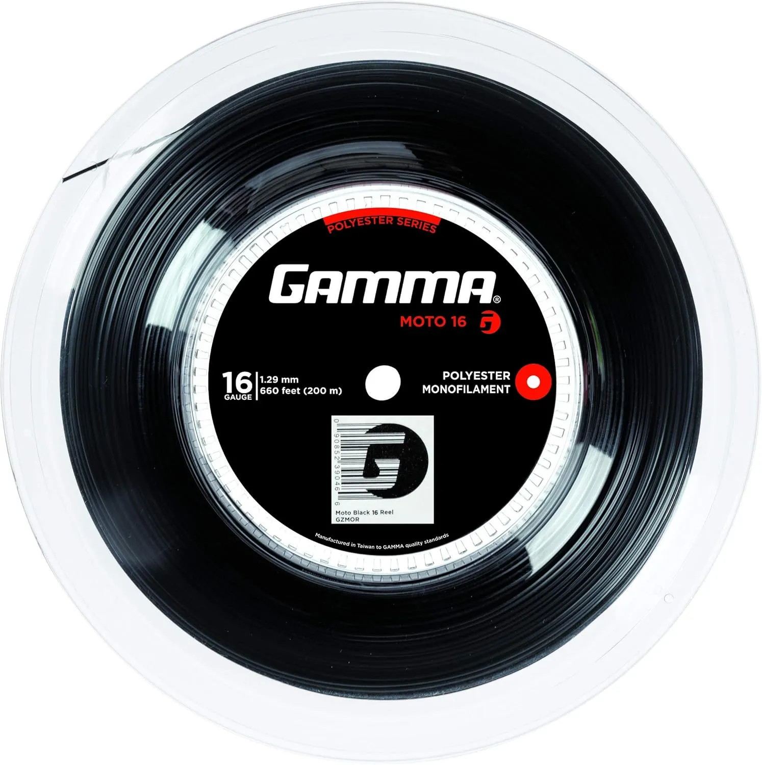 GAMMA Sports Moto Tennis Racket String, Polyester, Heptagonal Shape that Delivers Maximum Ball Bite, Spin, Power, & Control, 16g, 17g, Tennis String Sets & Reels, Black or Lime