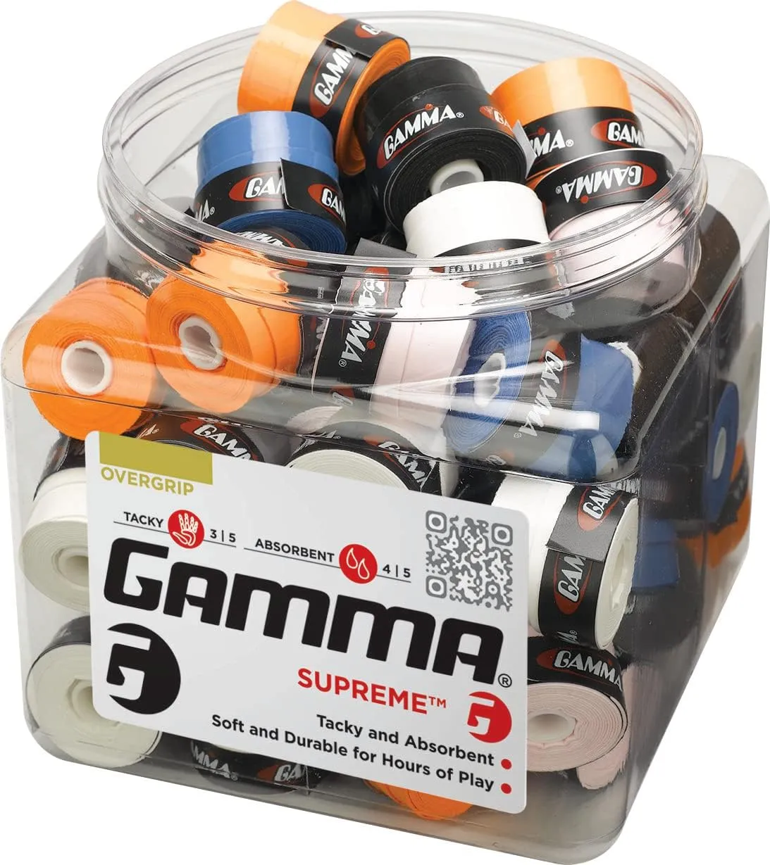 GAMMA Sports Supreme Overgrip for Tennis, Pickleball, Squash, Badminton, and Racquetball Racquets, 60-Jar, White