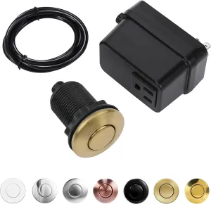 Garbage Disposal Switch, Cordless Air On Off Kit for Food Waste Disposer, Brushed Gold, SHORT 2.5" Sink Top Push Button by CLEESINK