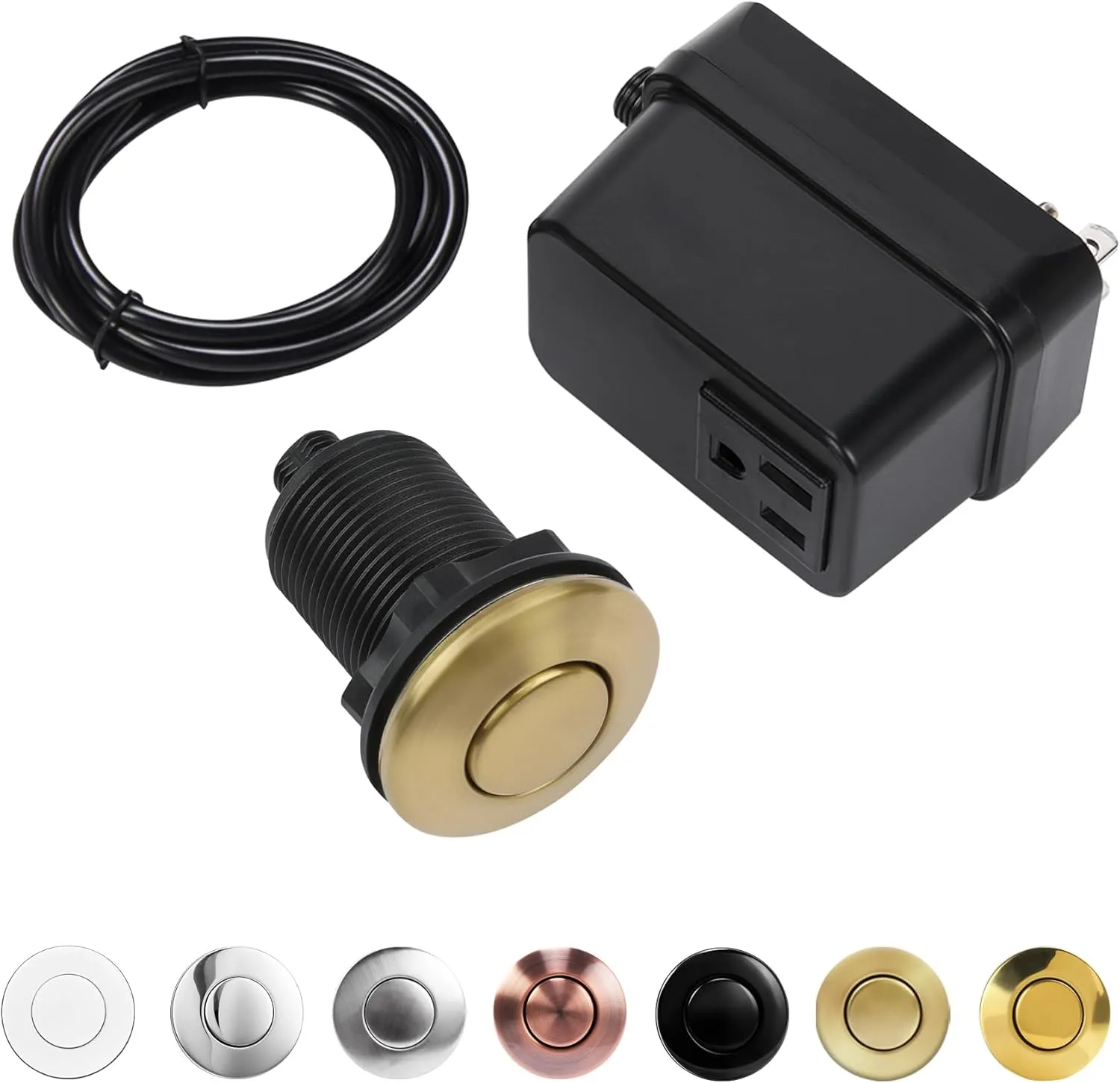Garbage Disposal Switch, Cordless Air On Off Kit for Food Waste Disposer, Brushed Gold, SHORT 2.5" Sink Top Push Button by CLEESINK