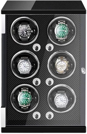 GaRcan Automatic Watch Winder Box 6 Built-in Led Light Adjustable Watch Pillows 5 Rotation Mode Setting Quiet Motor Accessories Black, (Black)