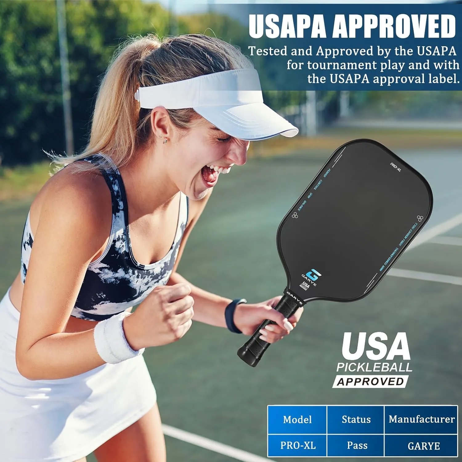 GARYE Pickleball Paddles, 16MM T700 Thermoformed Raw Carbon Fiber Pickleball Paddle, Great Grit & Spin, USAPA Approved PRO-XL Pickle Ball Rackets Set with Power, Control and Balance, 1 Cover