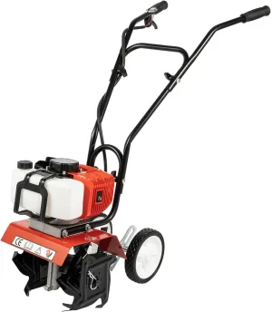 Gas Powered Tiller Cultivator, 2-Stroke 52CC Garden Yard Rototiller Tilling Cultivator Gasoline Power Garden Farmyard Tiller Cultivator Adjustable Wheels Cultivator for Plowing Turning Soil Ditching