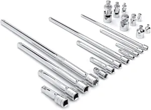 GEARWRENCH 20 Piece 1/4", 3/8", 1/2" Drive Extension, Universal Joint and Adapter Set - 81315A-07