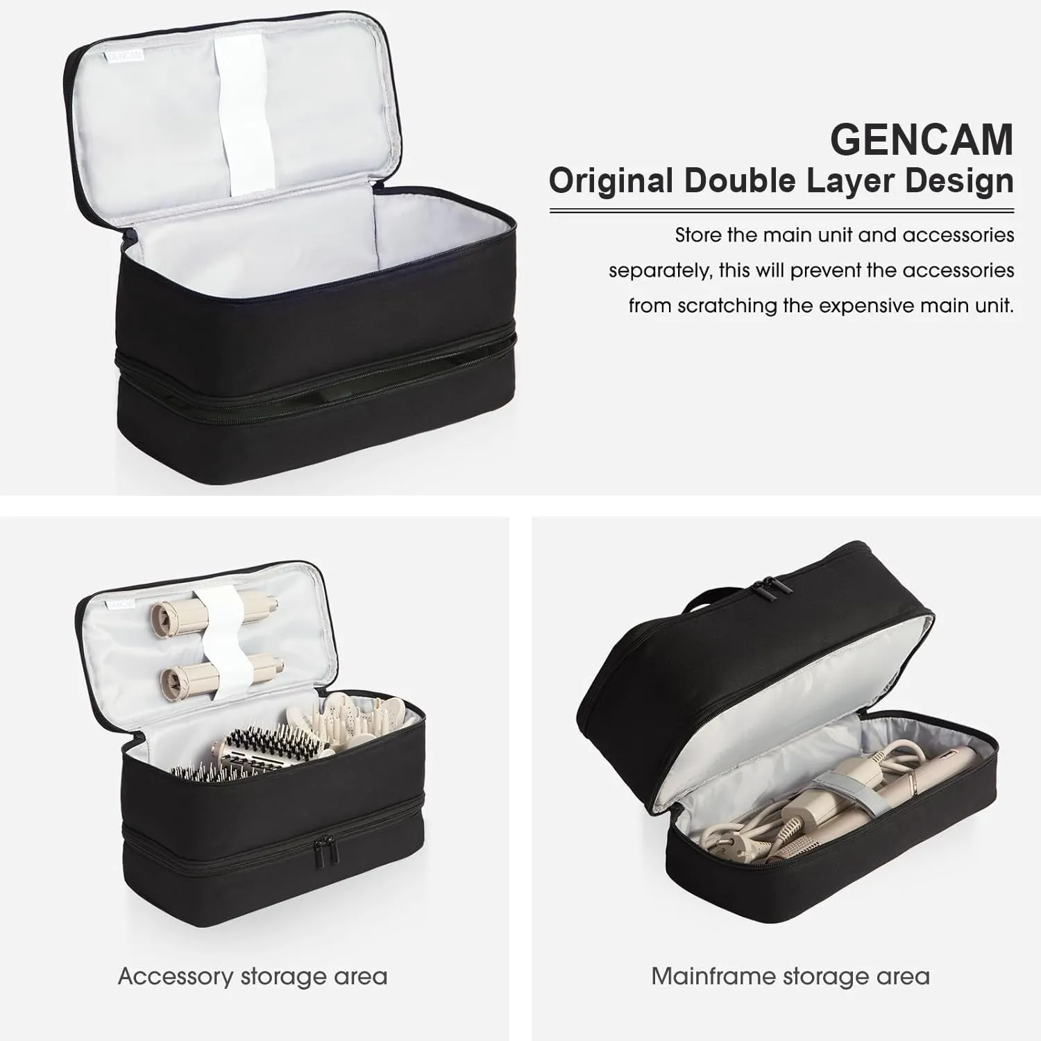GENCAM Double-Layer Carrying Case for Shark Flexstyle, Travel Case for Shark 430/440 Flex Style, Portable Storage Bag for Shark Flexstyle/Dyson Airwrap Styler and Attachments (Black Patent Pending)