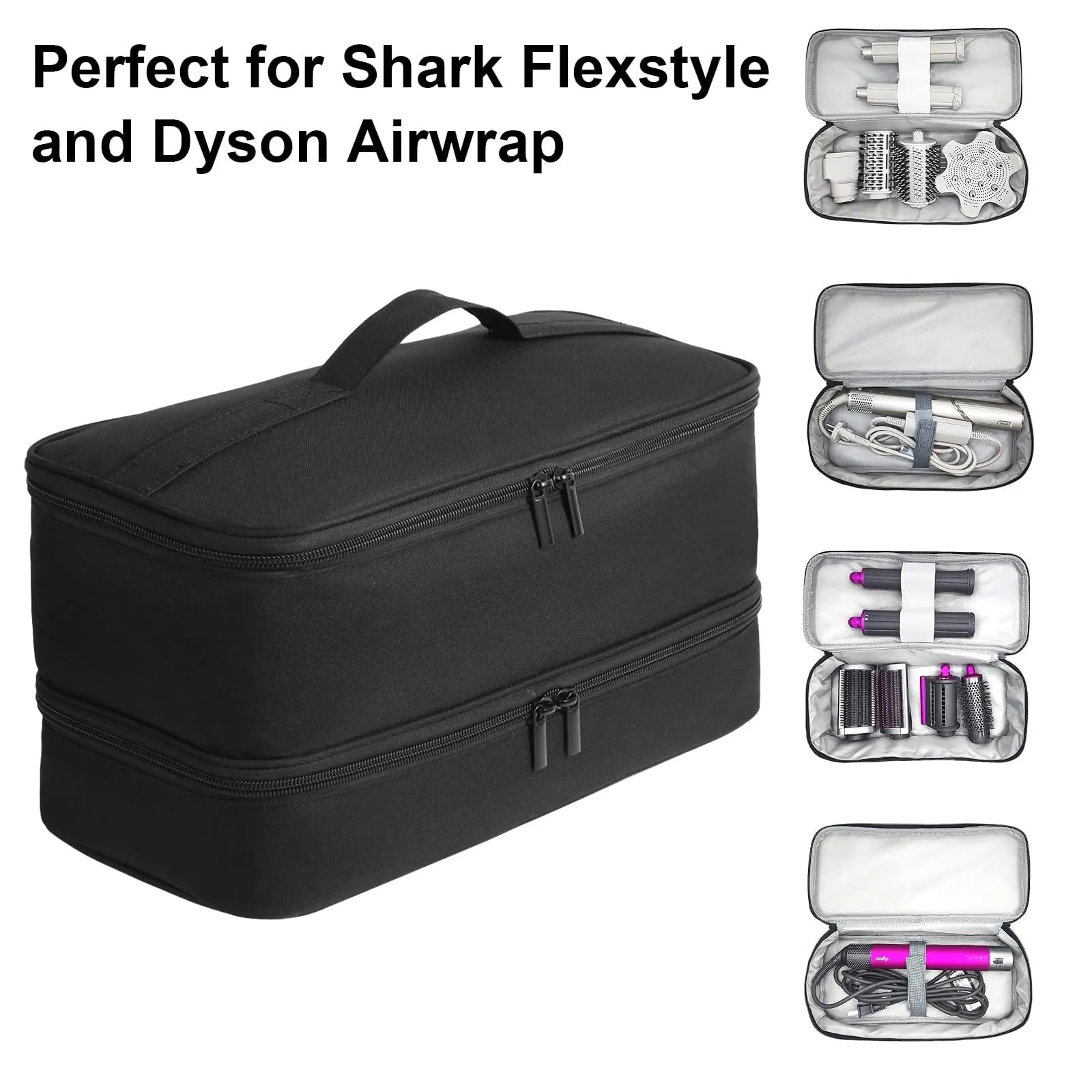 GENCAM Double-Layer Carrying Case for Shark Flexstyle, Travel Case for Shark 430/440 Flex Style, Portable Storage Bag for Shark Flexstyle/Dyson Airwrap Styler and Attachments (Black Patent Pending)