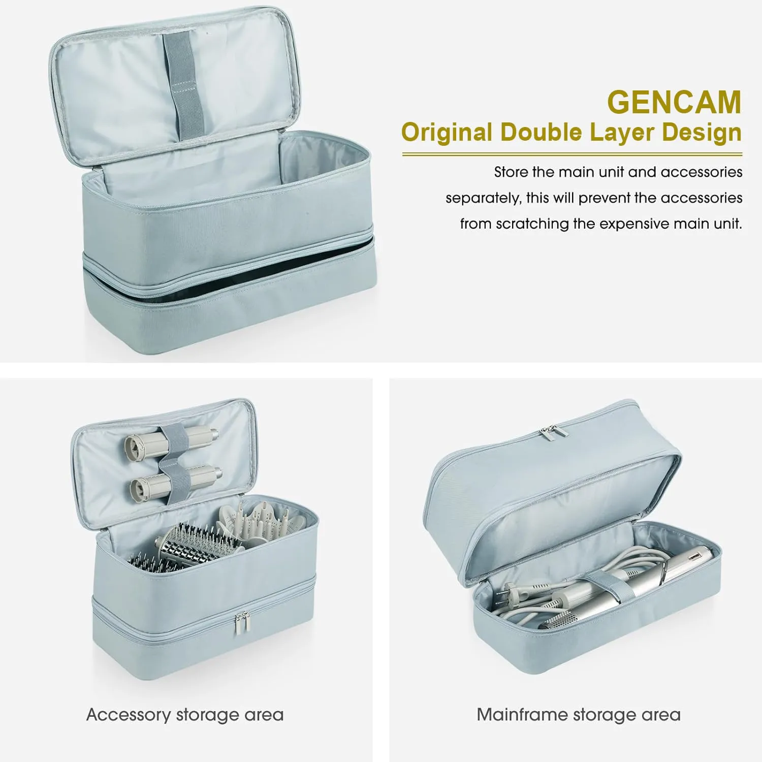 GENCAM Double-Layer Carrying Case for Shark Flexstyle, Travel Case for Shark 430/440 Flex Style, Portable Storage Bag for Shark Flexstyle/Dyson Airwrap Styler and Attachments (Gray)