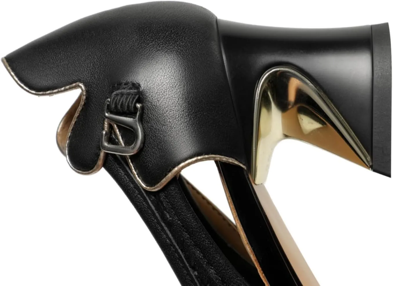 Genuine Leather with Holes Women's Pointed Toe Handmade Strap Buckle Chunky Heels Pumps Shoes