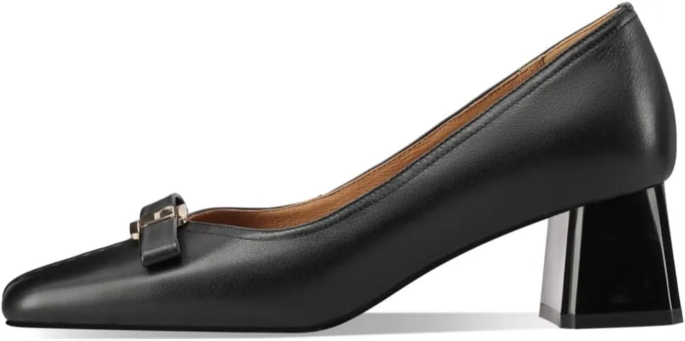 Genuine Leather Women's Square Toe Handmade Bowknot Chunky Heels Office Lady Pumps Shoes