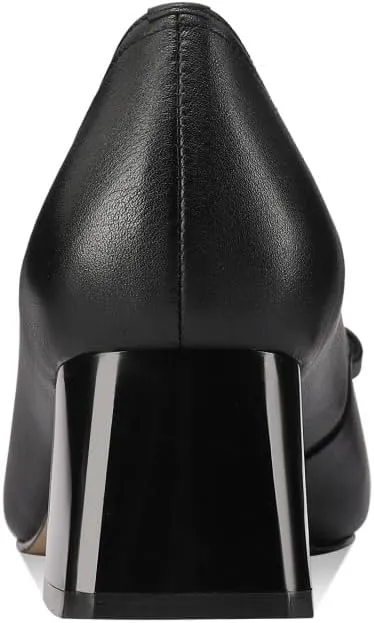 Genuine Leather Women's Square Toe Handmade Bowknot Chunky Heels Office Lady Pumps Shoes