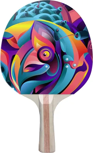 Geometric Bird Colorful Design Ping Pong Paddle, Premium 5 Ply Table Tennis Racket (Red on Back)