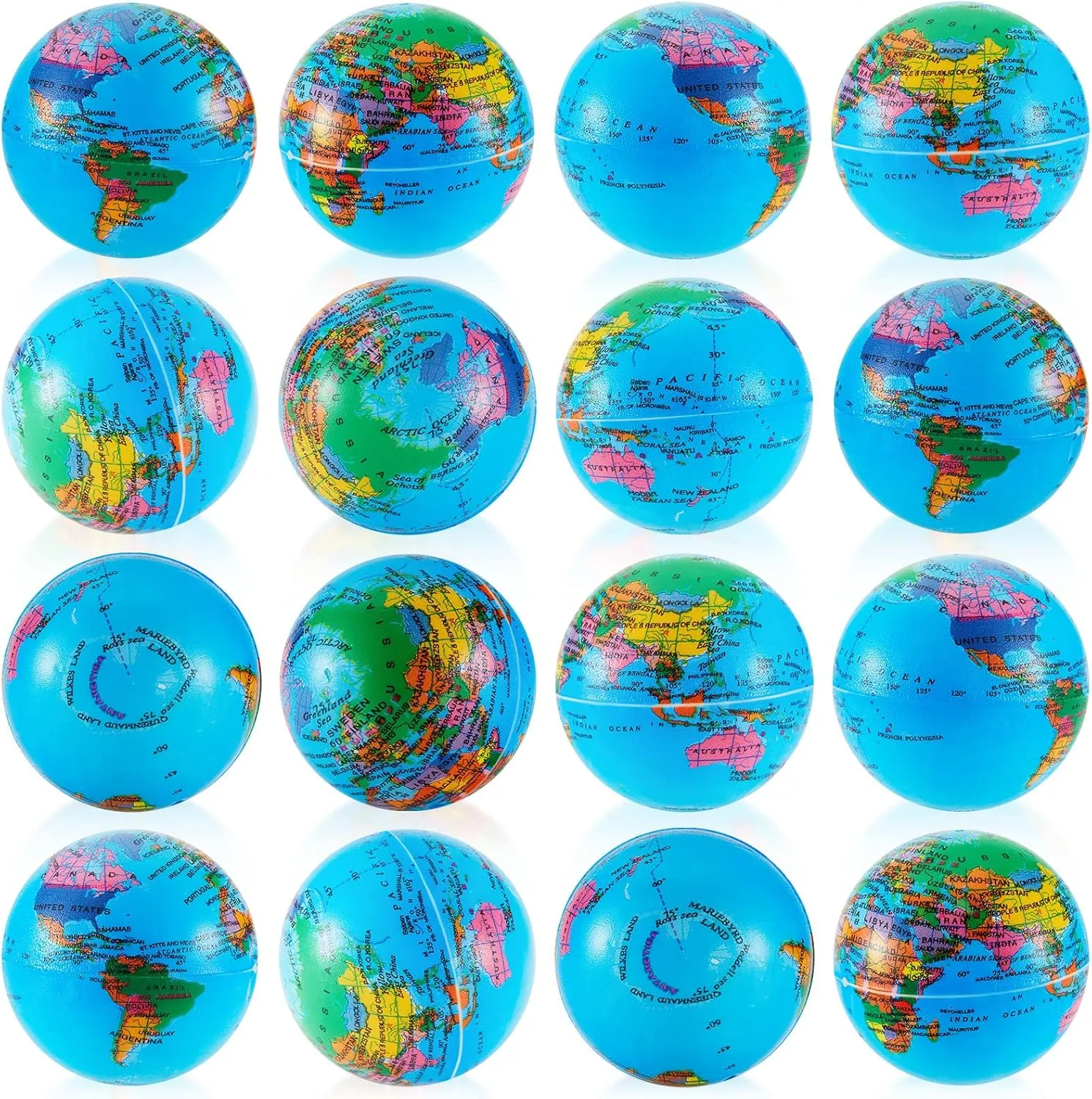 Gerrii 40 Pcs World Globe Stress Balls Bulk Earth Globe Squeeze Balls Map 2.5 Inch Earth Day Party Favor Decoration Stress Relief Toys for Finger Exercise Carnival Prizes Relief Gifts Bag Stuffer