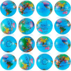Gerrii 40 Pcs World Globe Stress Balls Bulk Earth Globe Squeeze Balls Map 2.5 Inch Earth Day Party Favor Decoration Stress Relief Toys for Finger Exercise Carnival Prizes Relief Gifts Bag Stuffer