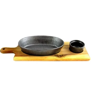 Gibson Elite Gracious Dining 3-Piece Reactive Fine Ceramic Bowl Set With Acacia