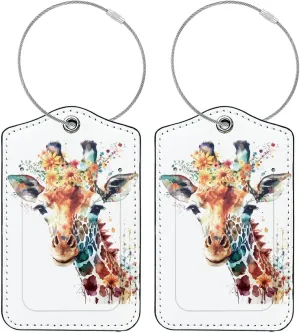 Girl Trip Luggage Tag & Personalized Luggage Tags for Suitcases Leather Bag Tags for Backpacks Handbag School Instrument with Name ID Label Travel Essentials, Unique Baggage Tags 2 Pack Giraffe