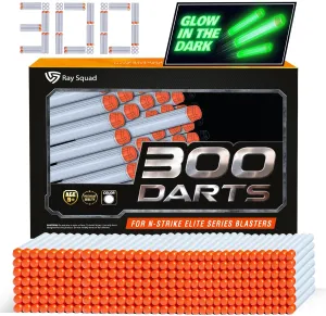 Glow In The Dark, Ultimate Nerf Foam Toy Darts, Premium Refill Bullets For N-Strike Guns, Universal Mega Pack, Firm and Safe Nerf Accessories Amazing Precision Control, 300 Piece
