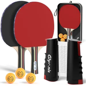 Glymnis Ping Pong Paddles Set Table Tennis Rackets with Balls, Storage Case for Indoor Outdoor Table Tennis Paddle Game Accessories