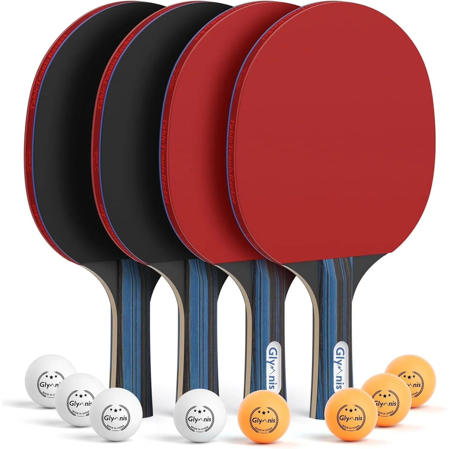 Glymnis Ping Pong Paddles Set Table Tennis Rackets with Balls, Storage Case for Indoor Outdoor Table Tennis Paddle Game Accessories