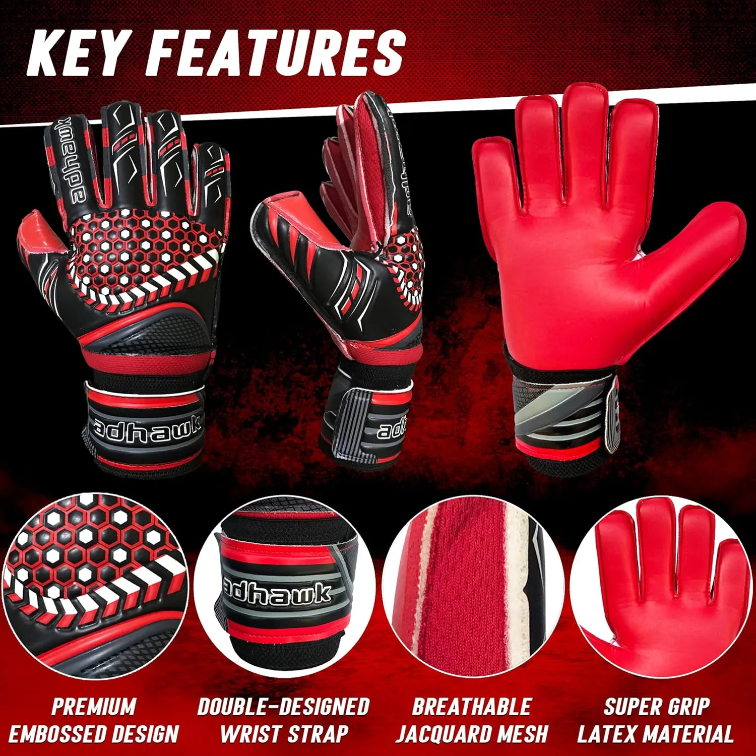 Goalkeeper Gloves - Premium Quality Latex Palm with Finger Spine Protection & Double Layer Wristband - Premium Designed Goalie Gloves for Kids, Youth and Adult
