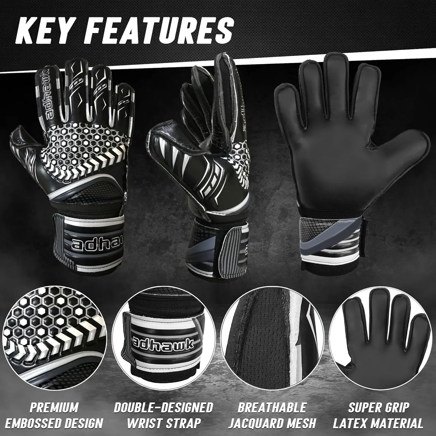 Goalkeeper Gloves - Premium Quality Latex Palm with Finger Spine Protection & Double Layer Wristband - Premium Designed Goalie Gloves for Kids, Youth and Adult
