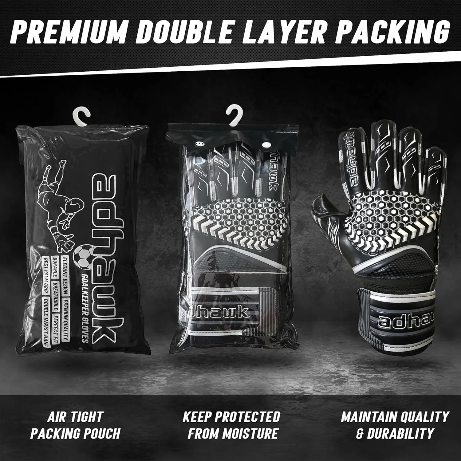 Goalkeeper Gloves - Premium Quality Latex Palm with Finger Spine Protection & Double Layer Wristband - Premium Designed Goalie Gloves for Kids, Youth and Adult