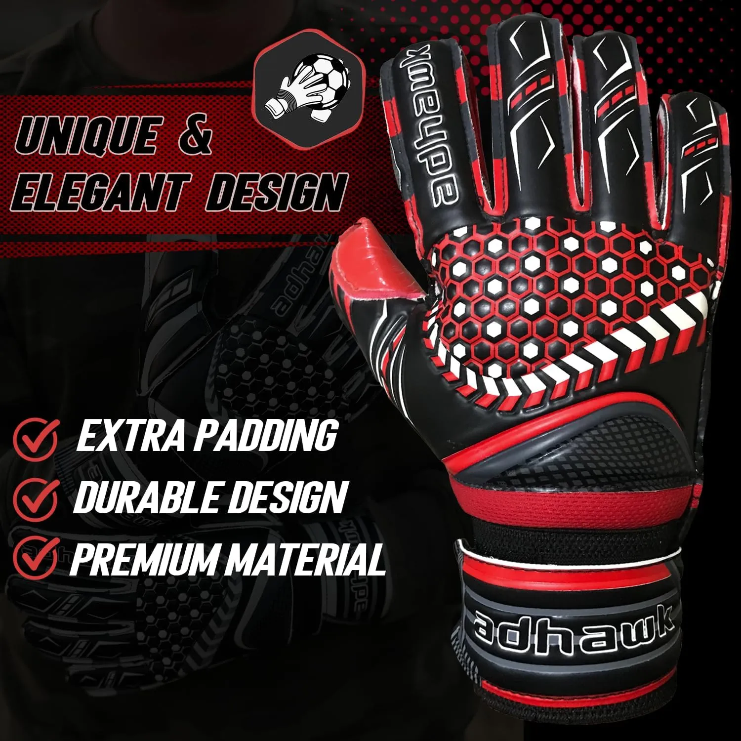 Goalkeeper Gloves - Premium Quality Latex Palm with Finger Spine Protection & Double Layer Wristband - Premium Designed Goalie Gloves for Kids, Youth and Adult