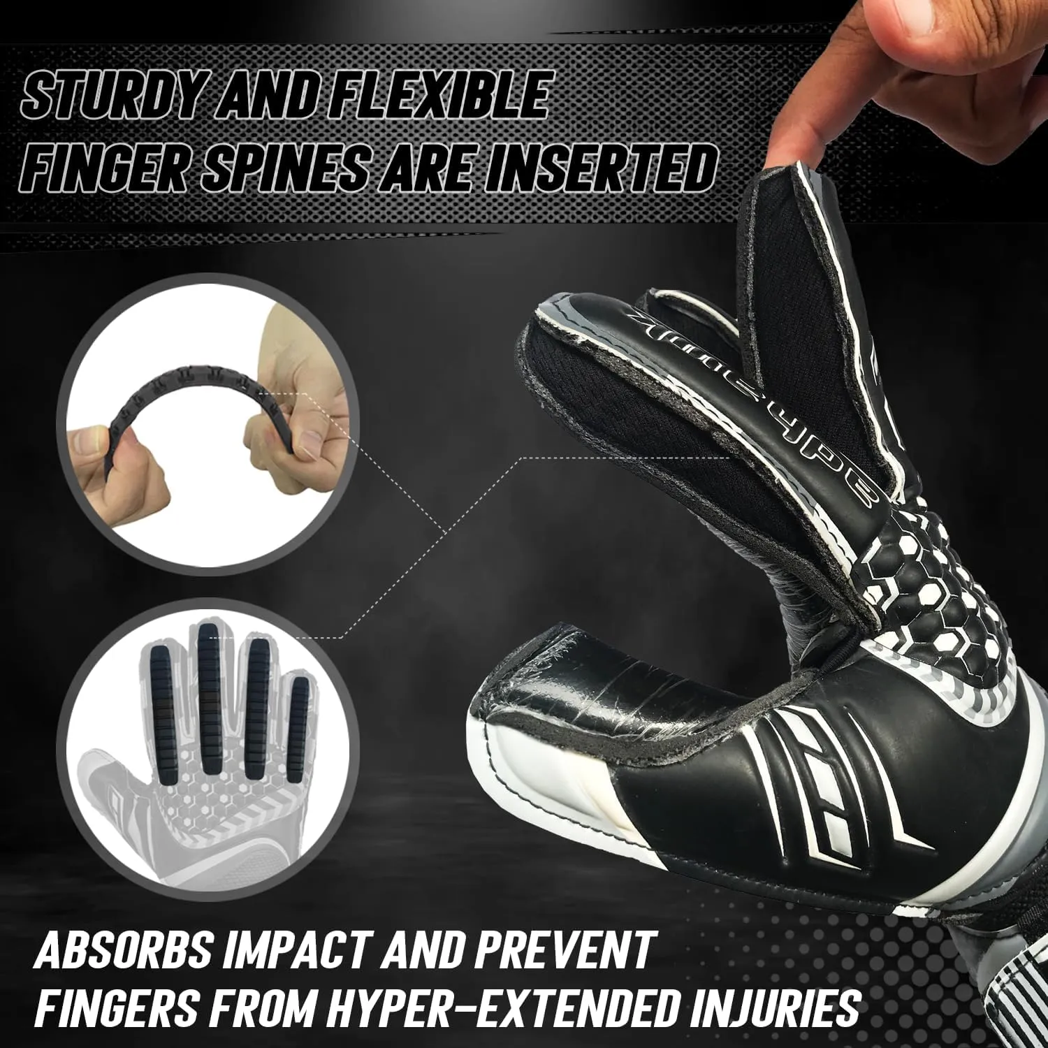 Goalkeeper Gloves - Premium Quality Latex Palm with Finger Spine Protection & Double Layer Wristband - Premium Designed Goalie Gloves for Kids, Youth and Adult