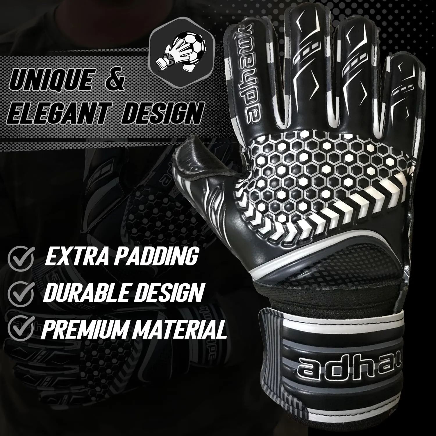 Goalkeeper Gloves - Premium Quality Latex Palm with Finger Spine Protection & Double Layer Wristband - Premium Designed Goalie Gloves for Kids, Youth and Adult